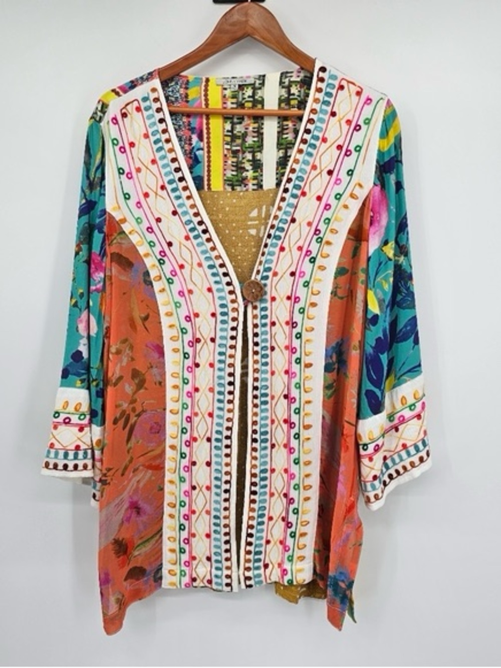 John Mark Hello Sunshine Embroidered Kimono Top NWT